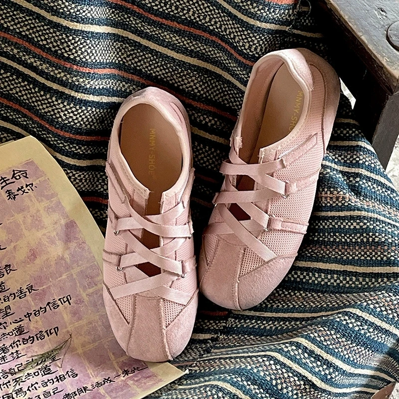 

2025 New Spring Mary Jane Cross Strap Flats Shoes Women Fashion Elegant Round Toe Ladies Comfort Soft Sole Ballerinas Shoes