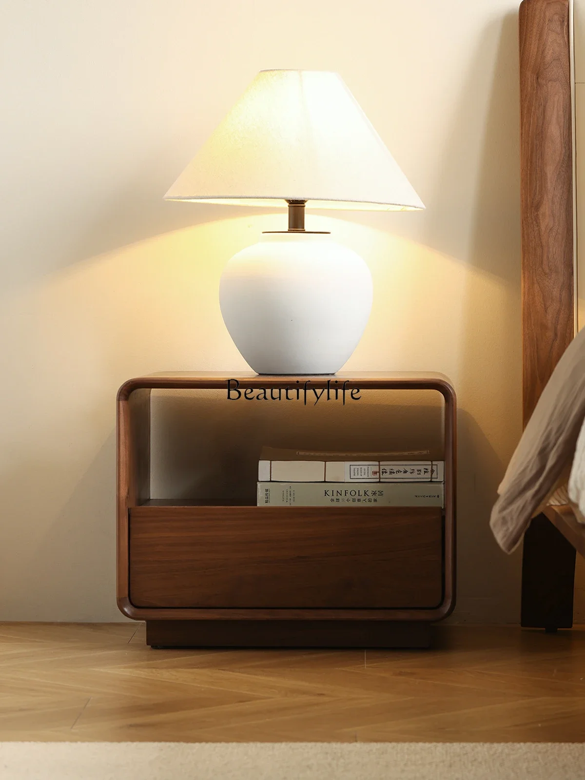 FG26*North American black walnut bedside table, all solid wood storage cabinet, Nordic modern and simple