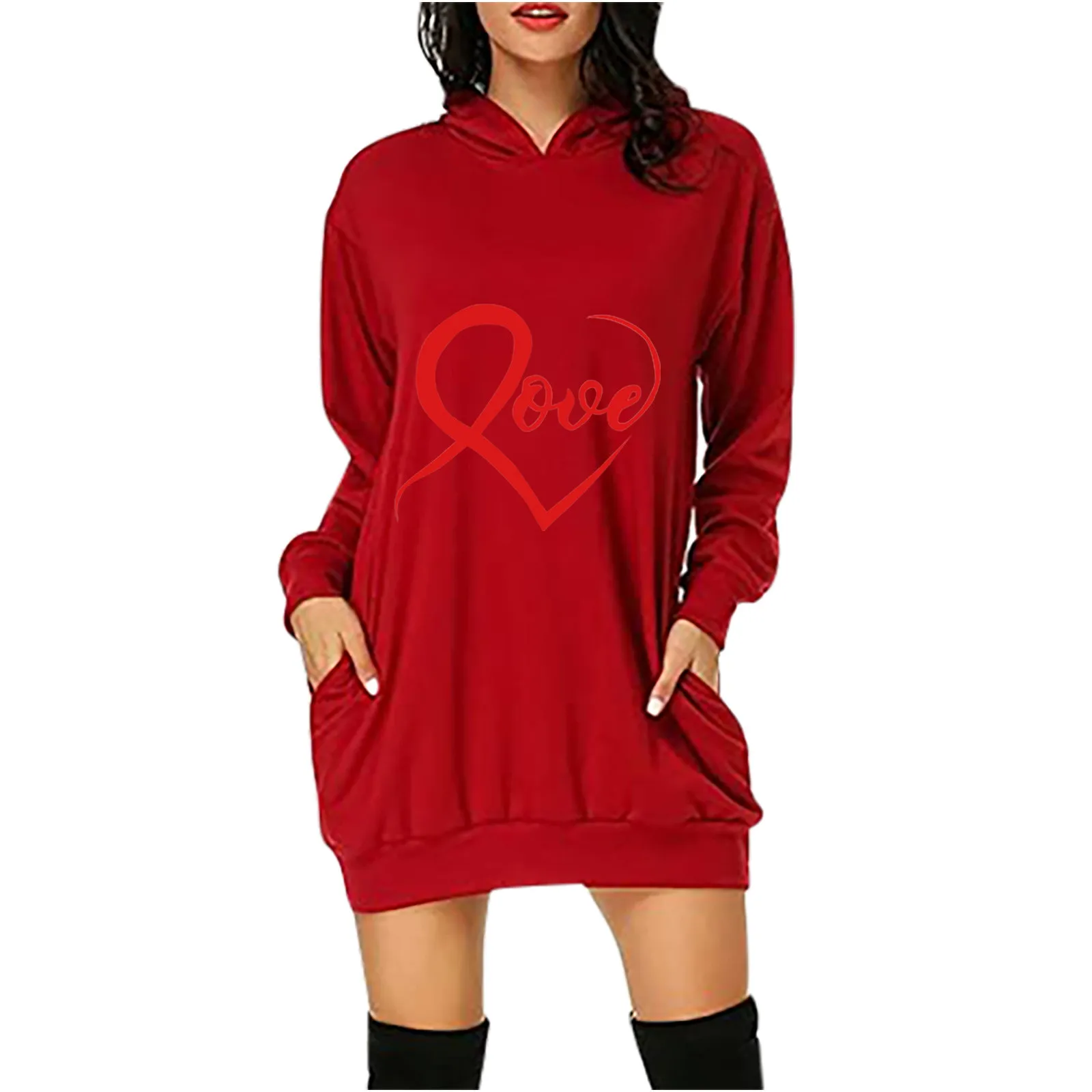 Women's dress Valentine's-Day O-Neck Hoodies Dress Shirt-Dress Long-Sleeved Sports Dresses Sexy Knee-Length Bodycon Vstidos