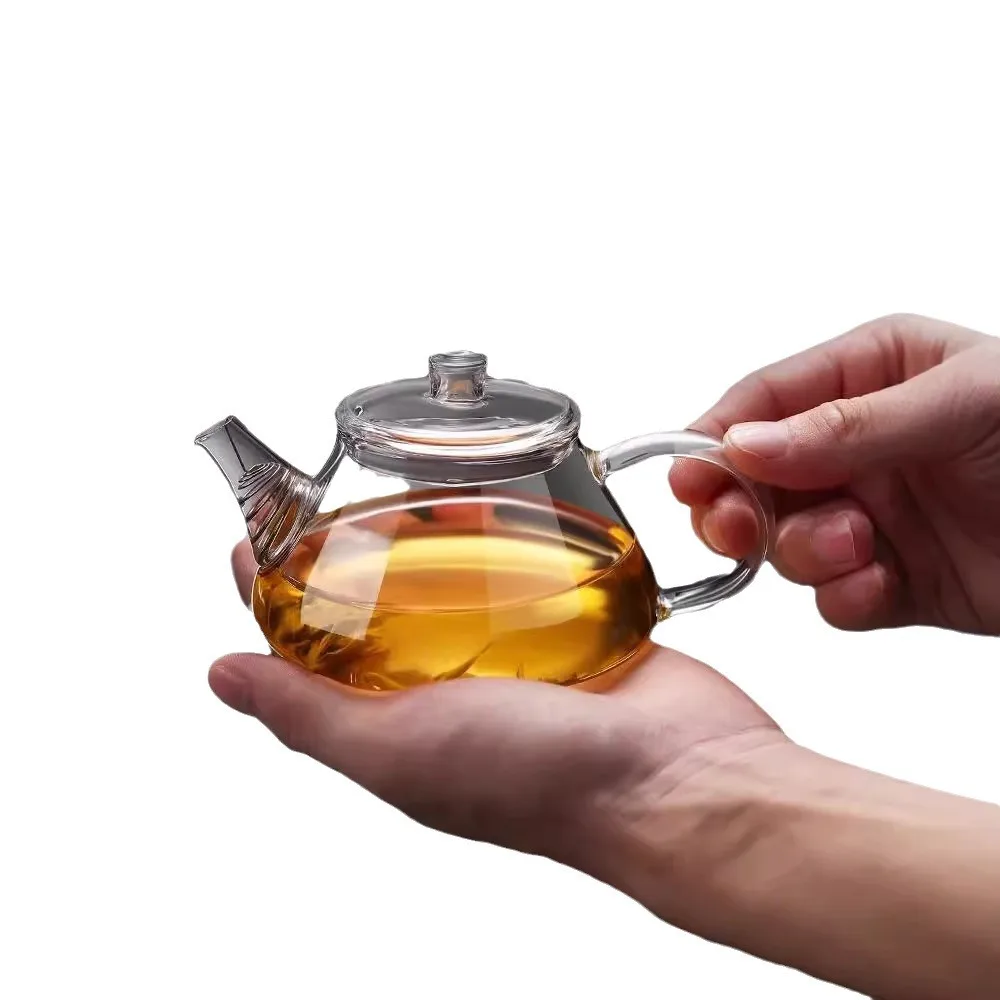 إبريق شاي زجاجي صغير مقاوم للحرارة مع فلتر تخمير شاي بالأعشاب المزهرة غلاية شاي الكونغ فو المنزلية براد شاي