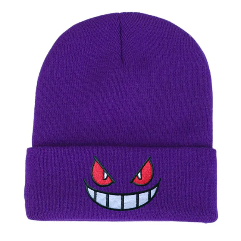 Anime Cartoon Figure Gengar Embroidered Knitted Autumn Winter Warm Wool Hat Gengar Beanies Cap Hot Fashion Decoration Unisex