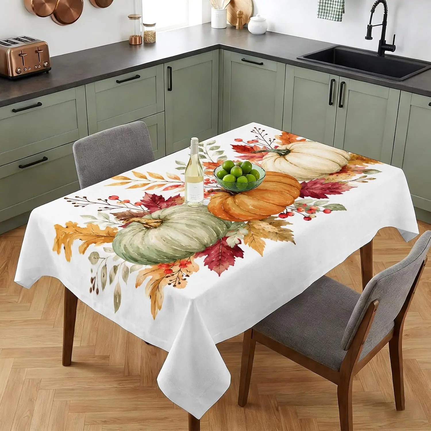 Fall Harvest Pumpkin Maple Leaves Rectangle Tablecloth for Table Decor Reusable Kitchen Dining Tablecloth Autumn Decorations