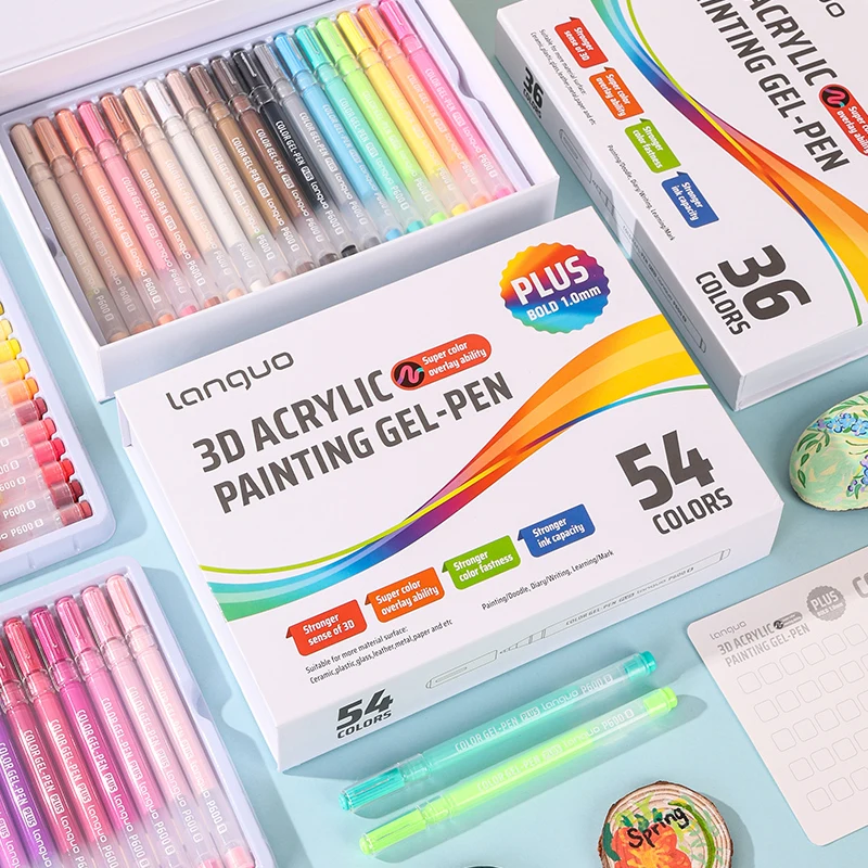 LANGUO 36/54Colors 3D Effect Acrylic Marker Pens Acrylic Painting Gel Pens Set 1.0mm Tip Painting Hand Account Color Drawing Pen