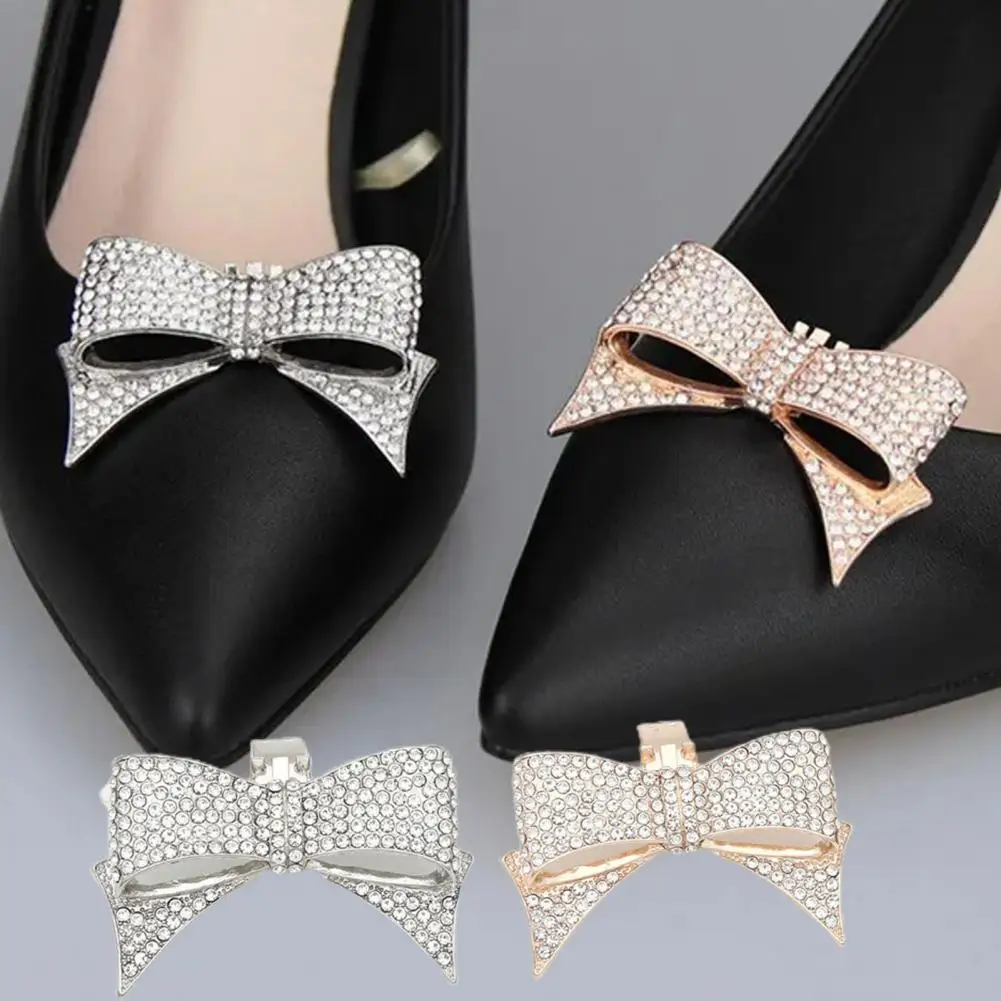Excellent Bow Knot Patch Alloy Shoe Buckle Handicraft Clip Rhinestone Shoe Bow Knot  Decorate