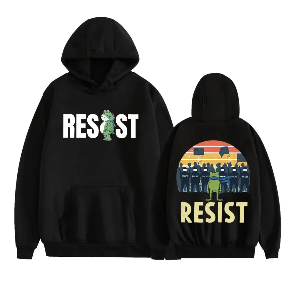 Portland Frog Protest Anti ICE Resist Funny Meme Hoodies Unisex Fashion Trend High Street Sweatshirts Casual Fleece Loose Hooded