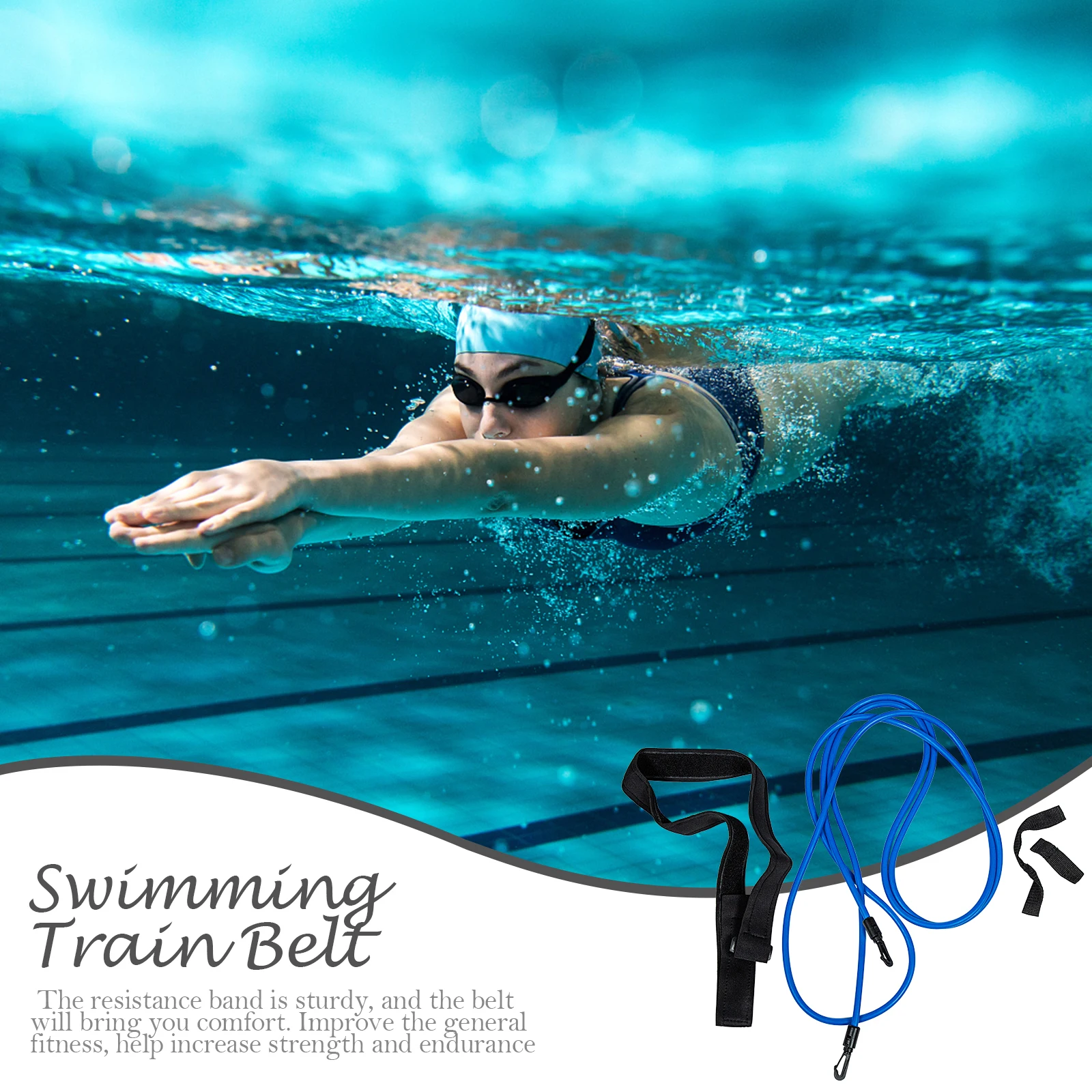 

1 Set Swim Resistance Band Kit Swim Training Belt Static Swimming Belt Aqua Jogger Equipment Adjustable Resistance Bands For