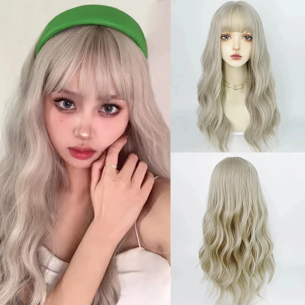 

Светло-русый волнистый синтетический парик для женщин с челкой, парик для косплея в стиле Лолита, пушистый парик для повседневной носки и вечеринок