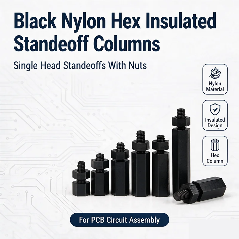 PCB Nylon Spacer Standoff Single Head Hexagonal Through Hole Insulated Isolation Column Black Plastic Screw Column With Nut