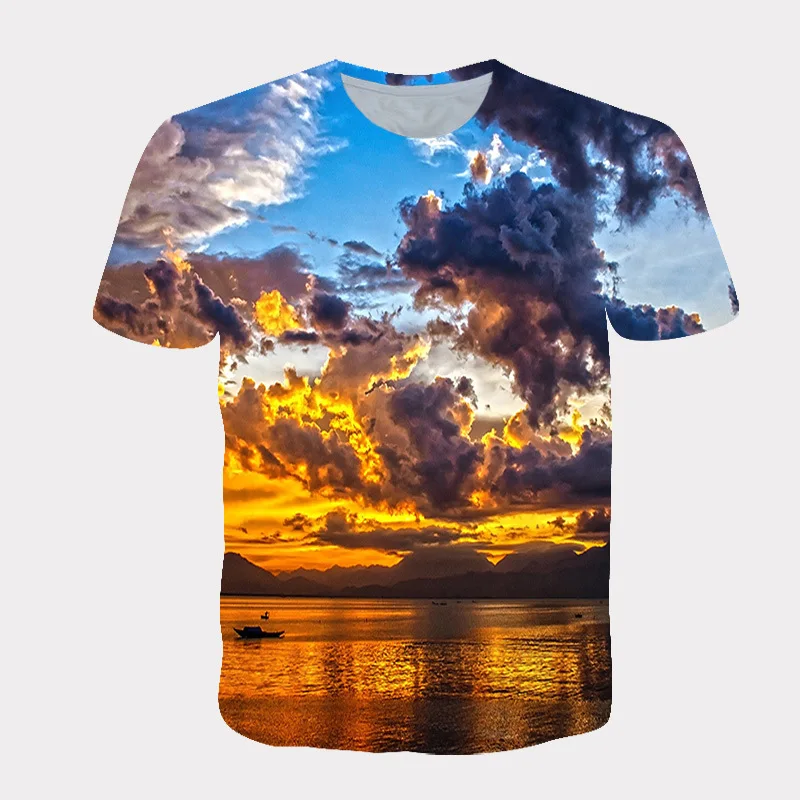 Nature Landscape Men Simple Short Sleeve 3D Complete Printed T-shirt Summer Comfortable Breathable Casual Graphic T Shirts Tee