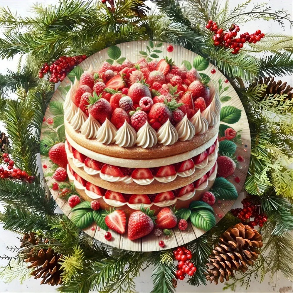 علامة حديد دائرية ثنائية الأبعاد مكونة من قطعة واحدة - تصميم كعكة لذيذ قديم | فن جدار معدني ممتع للمطبخ والمقهى والبار و #1