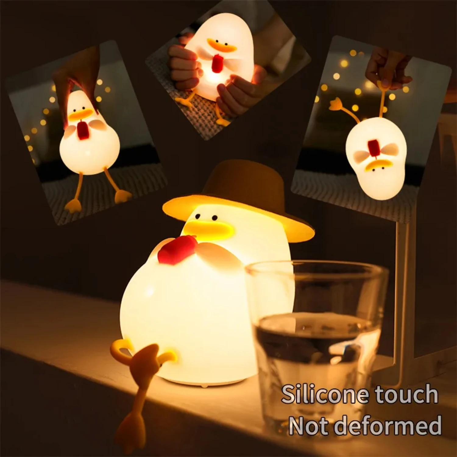 New Mini USB Duck Shape LED Night Light Silicone Lamp Patting Switch  Gift Birthday Bedside Gift Living Room  Decoration