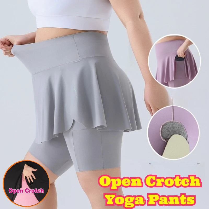 

Plus Size Skort Capri Length Thin Summer Fabric Pocket Design Outdoor Sports Yoga Stretchy Breathable Lightweight Comfortable