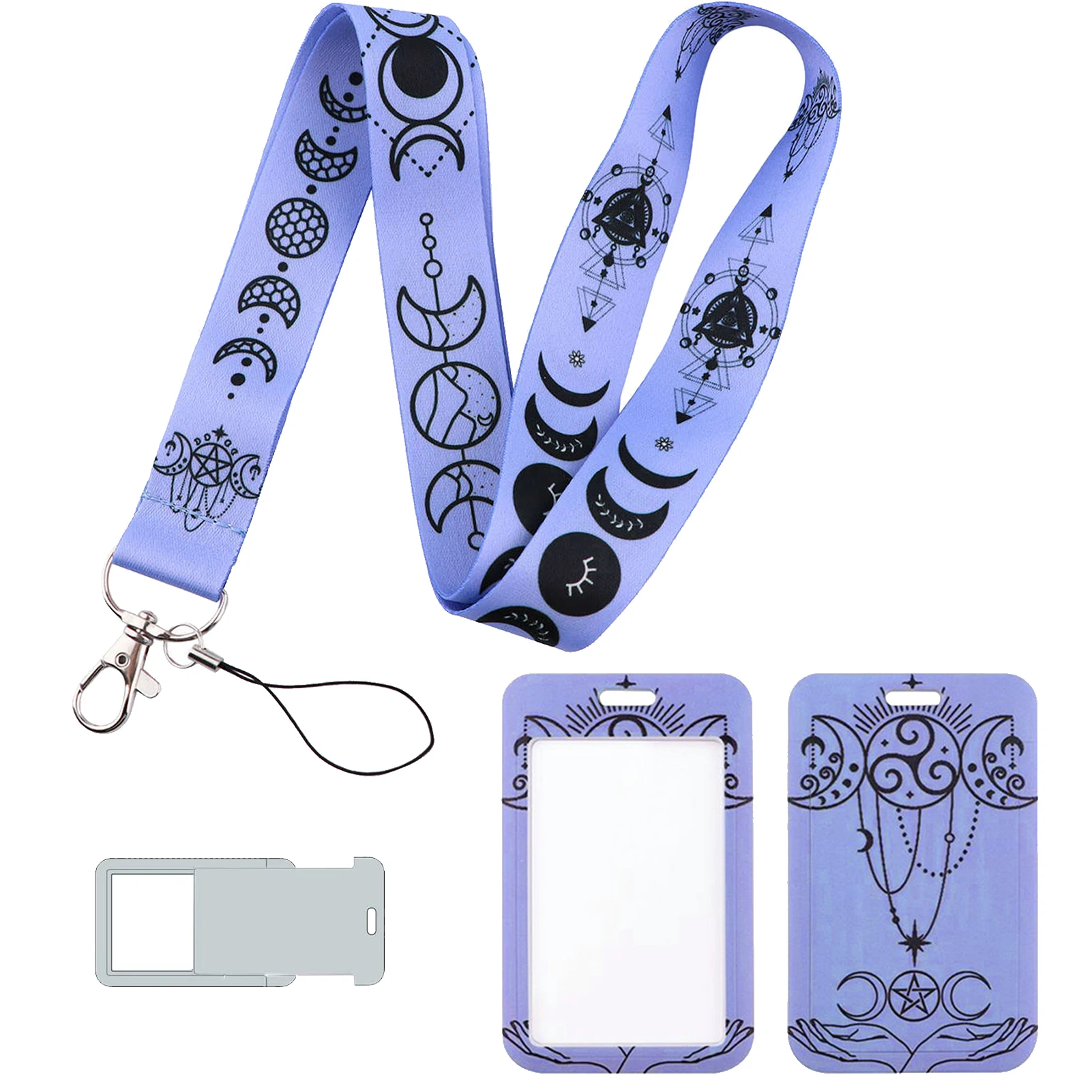 ABS Keys With Lanyard Sun Moon Vertical Aesthetic Card Protector Neck Strap Detachable Lightweight Badge Holder Waterproof