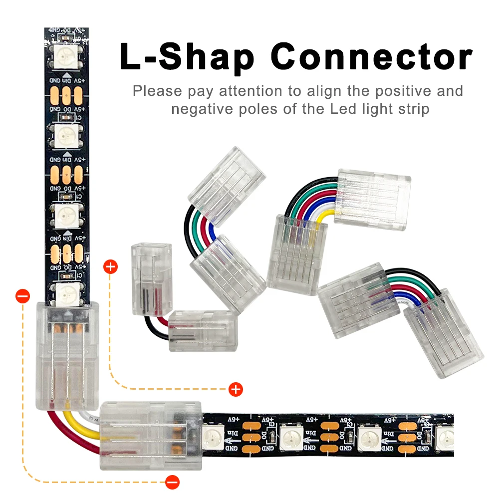 2/3/4/5/6PIN LED Strip Solderless Connector Transparent L Shape Cover Connect For WS2812 WS2815 COB Strip Light 8/10/12mm Width