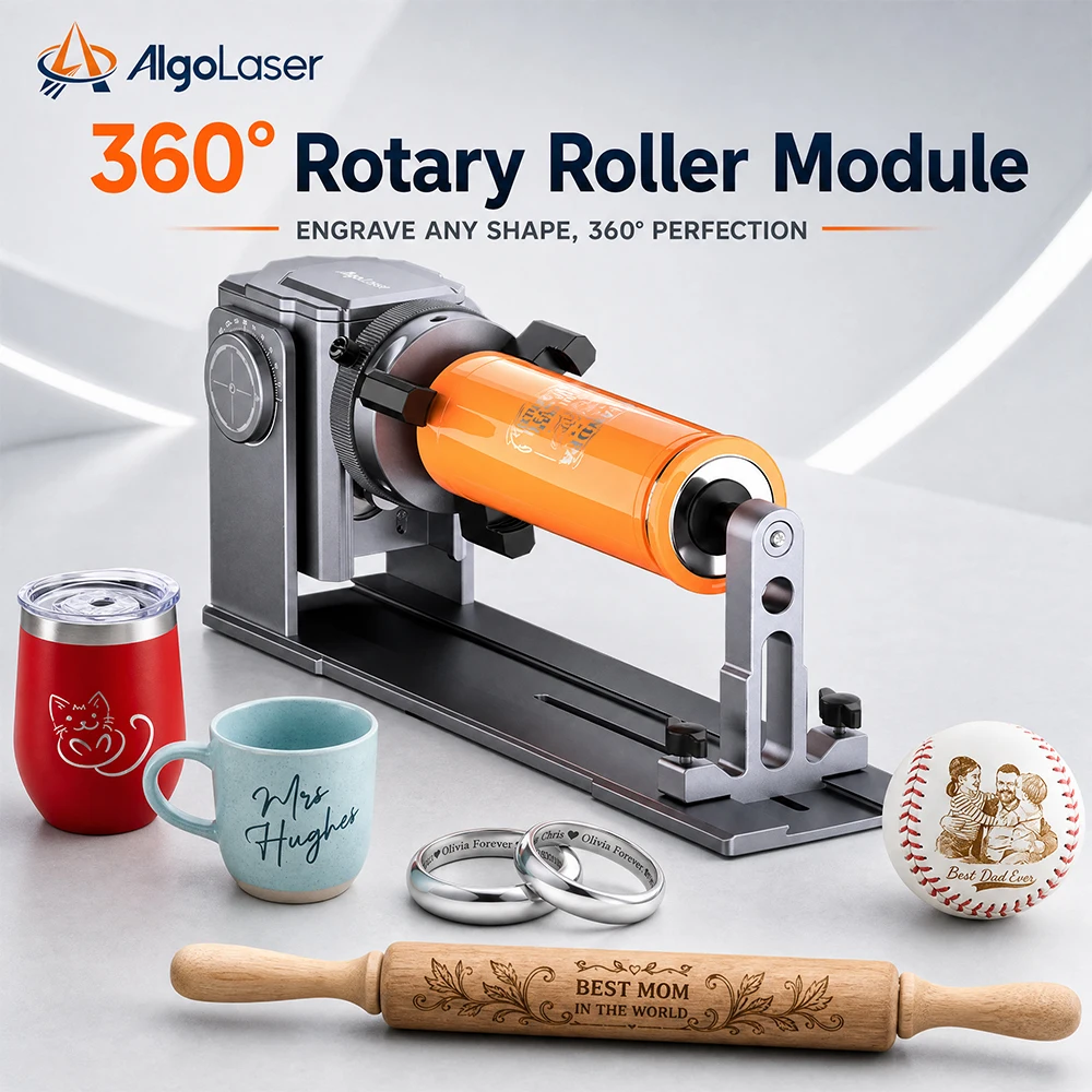 AlgoLaser Laser Engraver 4‑in‑1 Rotary Kit Y‑Axis Rotary Roller Chuck Ring Sphere Module 180° Angle Adjustment for Cups Bottles Rings Spherical Objects AlgoLaser Accessory