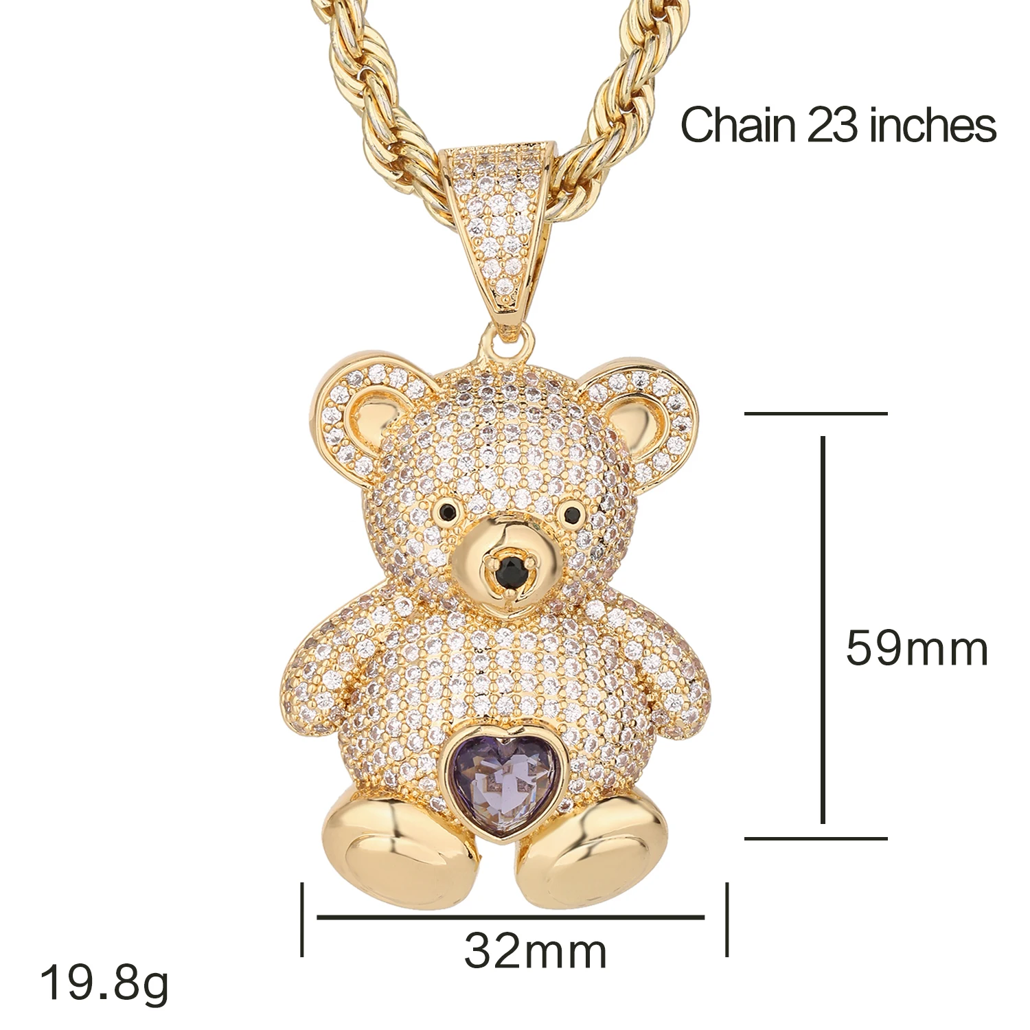 Colgante con forma de oso de dibujos animados, joyería linda de Animal de cobre de circonia cúbica de 14K, nuevo diseño, popular, 11 compradores