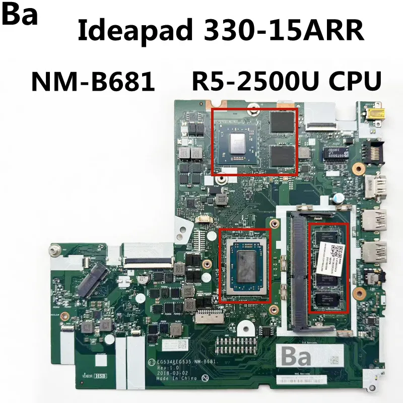 For Lenovo Ideapad 330-15ARR Laptop motherboard.EG534/EG535 NM-B681 CPU R5-2500U RAM 4G GPU V2G DDR4 100% test