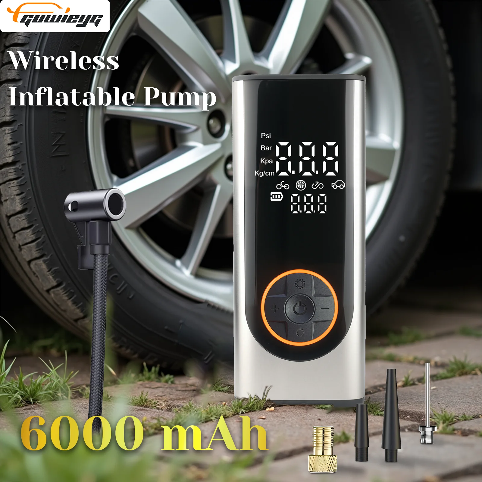 

GUWIEYG Smart Dual Screen Tire Inflator - Cordless, Fast Charging, Auto Shutoff, Car/Home Use