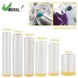UXCELL 20M Universal Pre-Taped Masking Film with Adhesive Edge PE Film Paper No Residue Masking Tape for Car Coating Furniture
