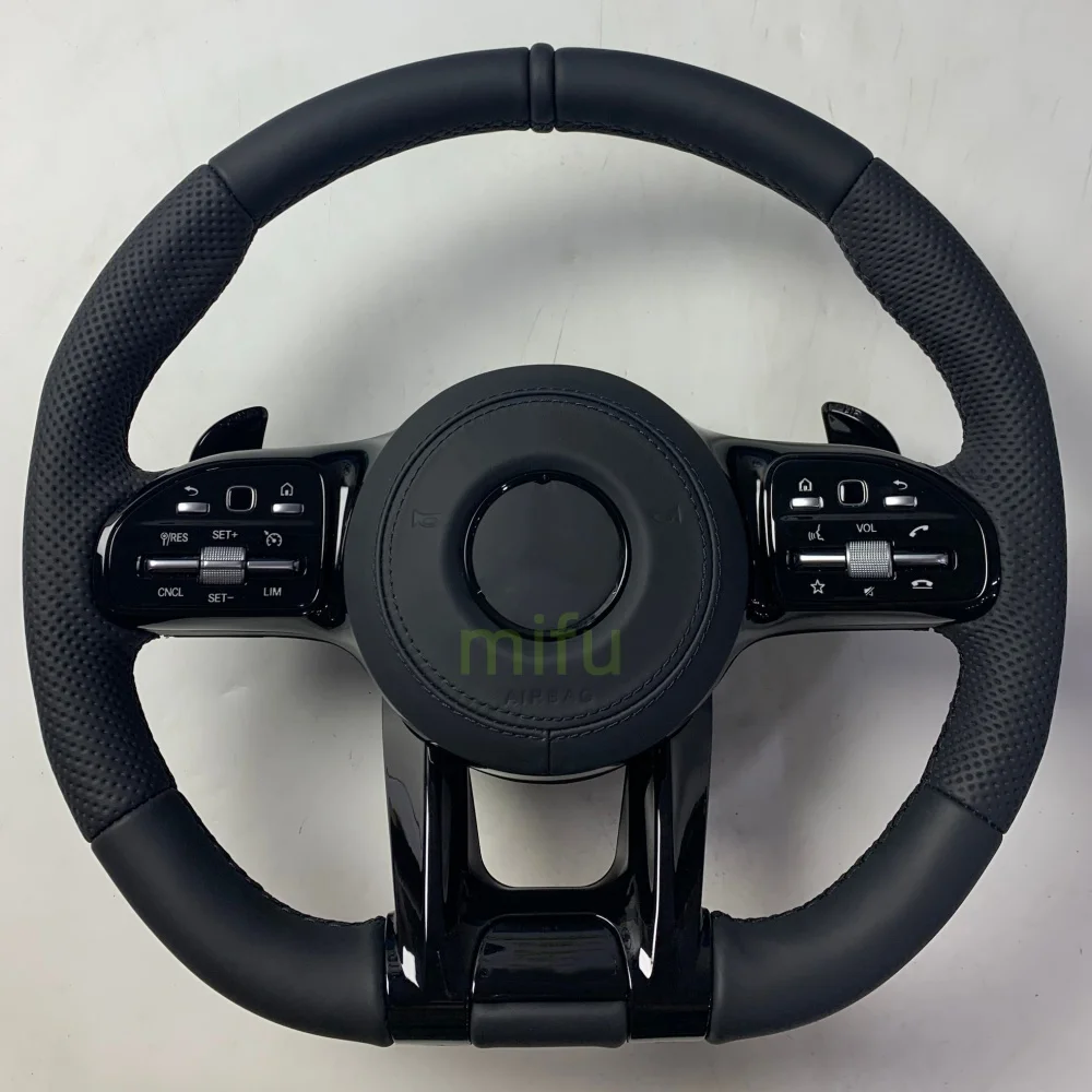 

For Mercedes Benz C190 W166 W177 W205 W213 W217 W218 W222 W253 W257 W463 W464 GLE G63 C63 E300 Full Leather AMG Steering Wheel