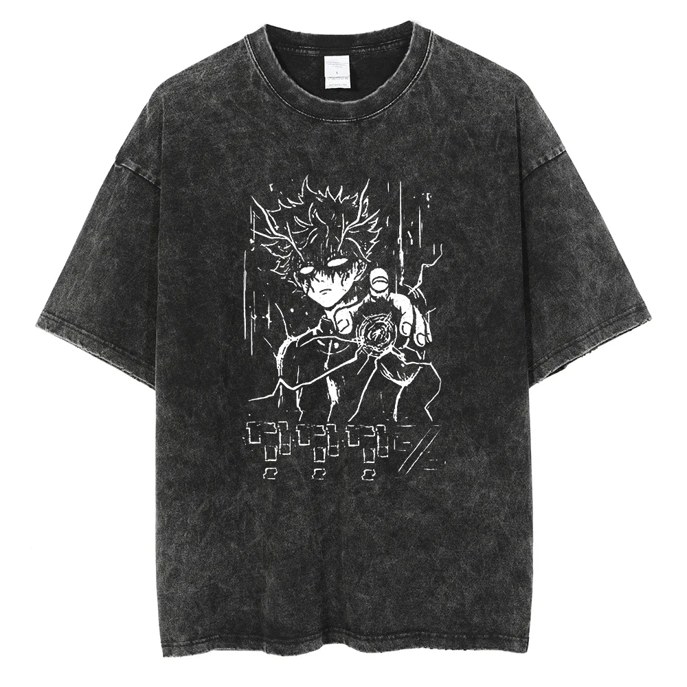 2026 summer Mob Psycho 100 Shigeo Kageyama Washed Anime T-shirt Harajuku Streetwear Oversized Short Sleeve Tee view 4