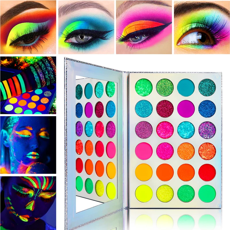 24 Color Luminous Eyeshadow Bright Phosphor Makeup Palette Flash Eye Shadow Neon Makeup Set Eye Shadow Palette