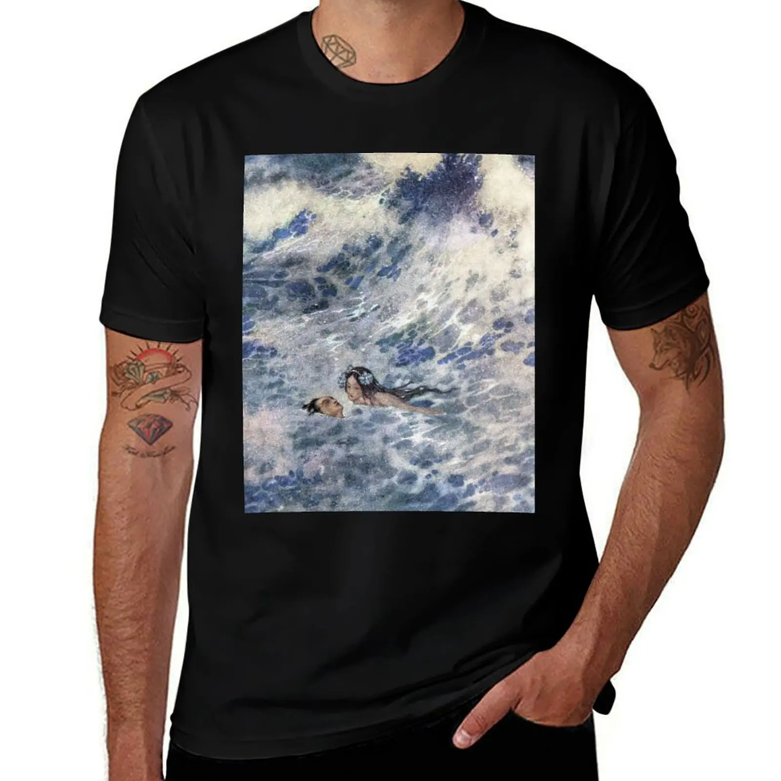 

The Prince and the Mermaid by Edmund Dulac T-Shirt cotton graphic tees T-shirts oversize plus size clothes mens tall t shirts