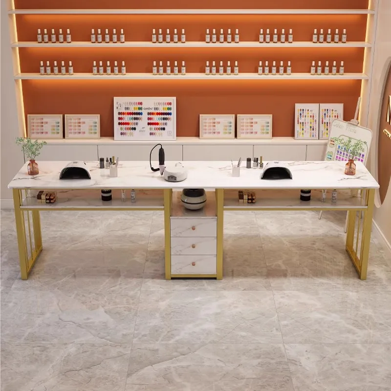 Nordic Luxury Nail Tables Salon Furniture Modern Nail Shop Table And Chair Set Single Double Professional Manicure Tables T K