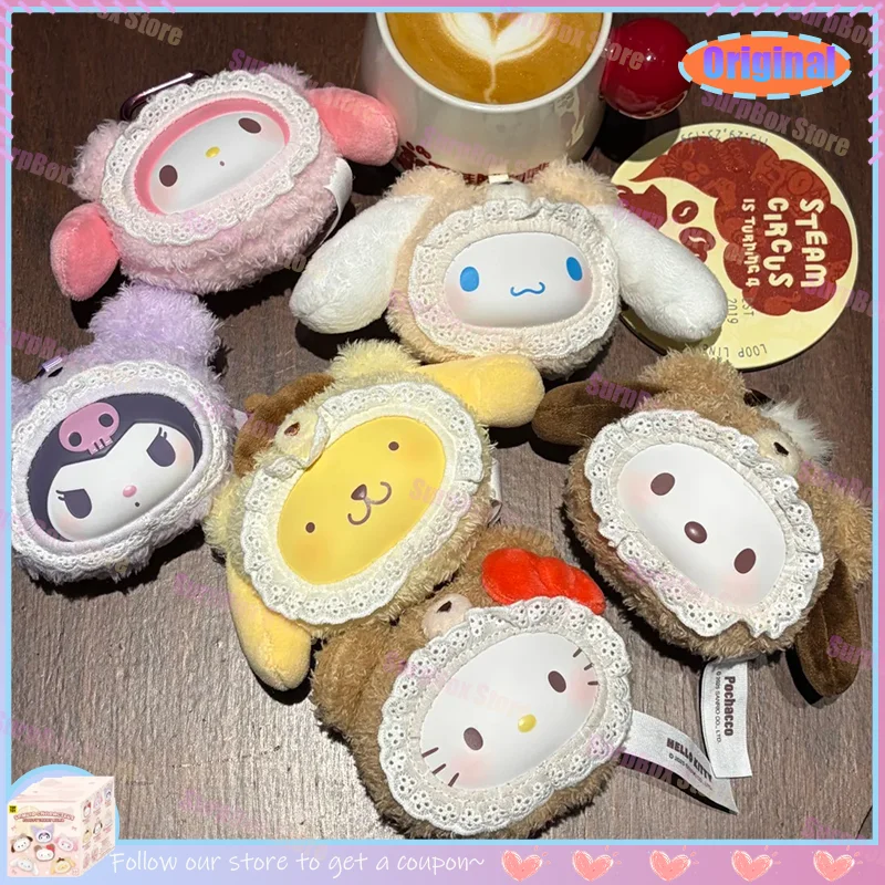 

Genuine Characters Fluffy Teddy Bear Series Blind Box Vinyl Pendant Hello Kitty Kuromi Mymelody Collection Desktop Ornament Gift