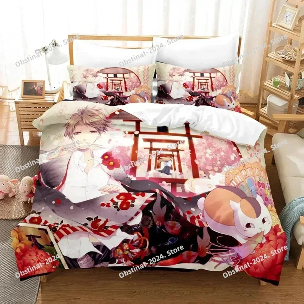 3D Anime Natsume Book of Friends Nyanko Bedding Set Print single Comforter Duvet Cover Pillow Case 3 Pieces Sets Kids Adult Size
