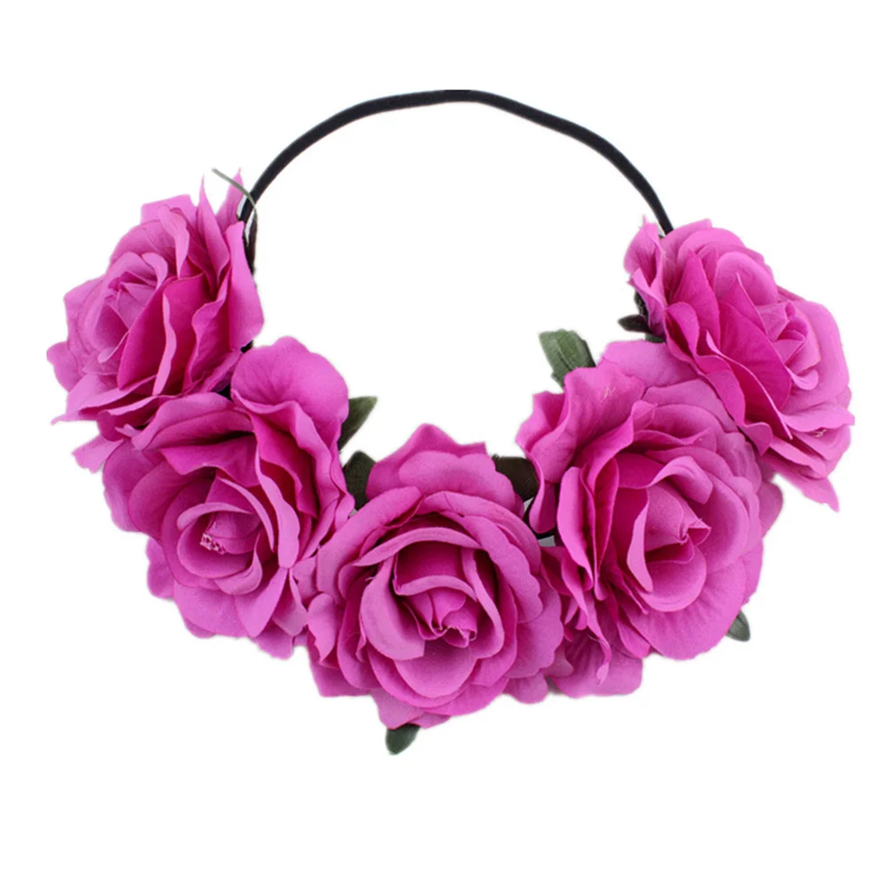 Women Bohemia Handmade Floral Headband Big Rose Flower Hairband Accessories Girls Bridemaids Wreath Party Hair Ornaments Floral