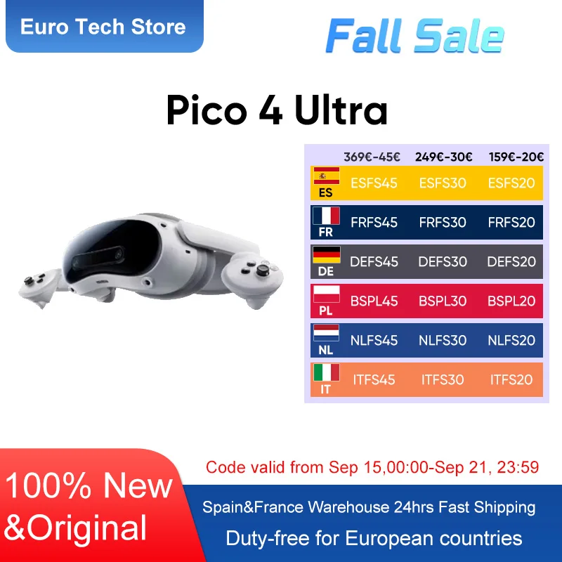 نظارات VR لاسلكية ثلاثية الأبعاد من Pico 4 Ultra ، كوالكوم ، سنابدراجون XR2 ، شاشة Gen 2 ، شاشة 90 هرتز ، درجة FOV105 ، 45 واط ، شحن سريع ، WIFI7 ، 12 جيجابايت ، GB