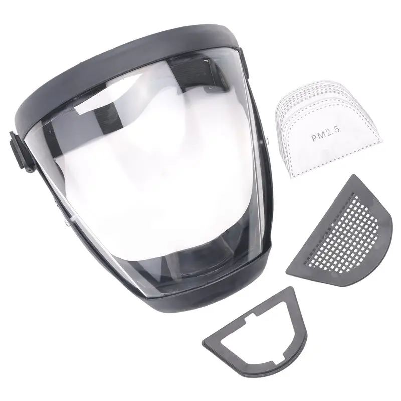 

A95D-Work Protection Mask Full Face Protector Shield Transparent Facial Protector Face Dustproof With 10 Filter Black