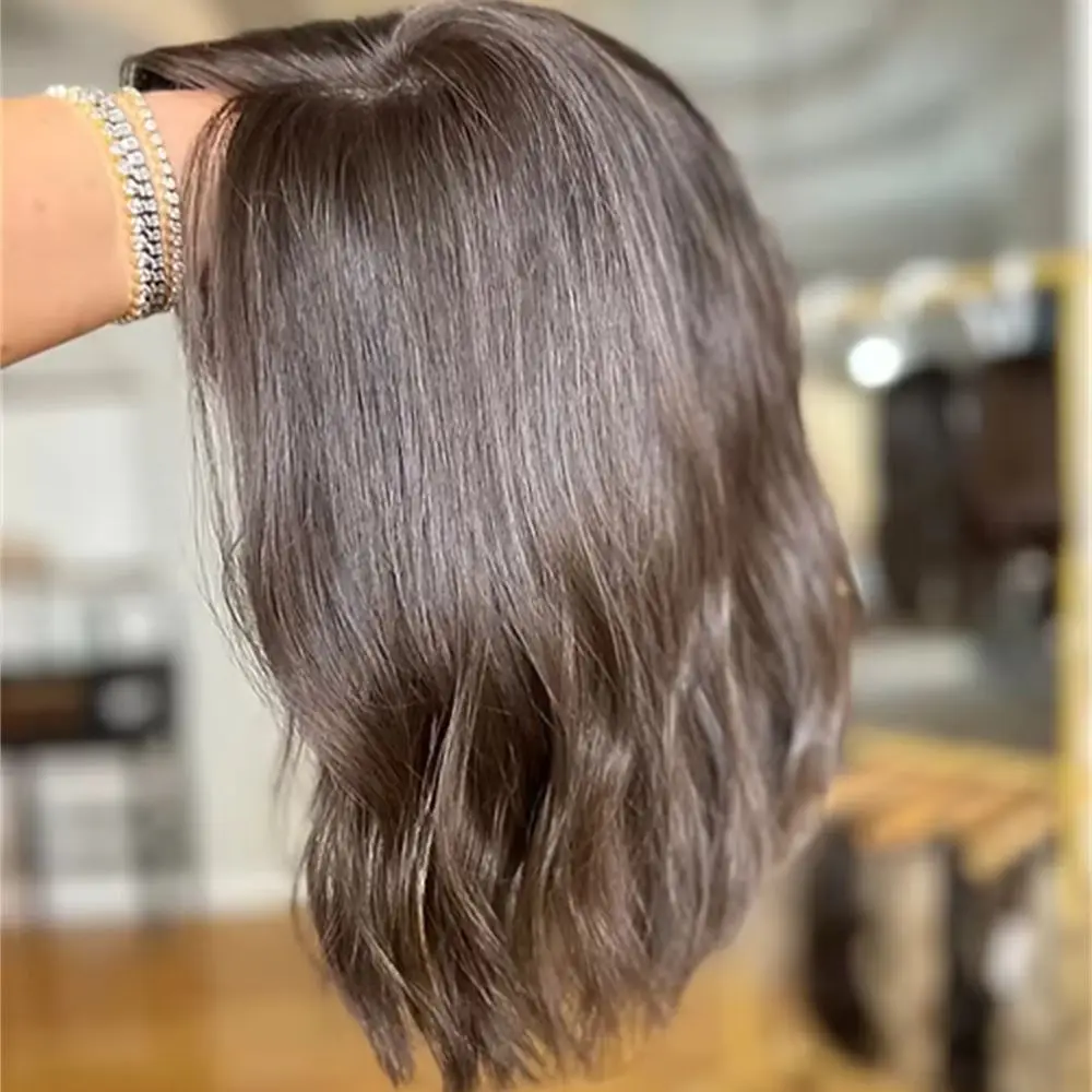 Glueless Wig Ombre Dark Brown Synthetic HD Lace Front Wig Party Daily Cosplay Heat Resistant Fiber Wig Soft Short Wave Bob 12''