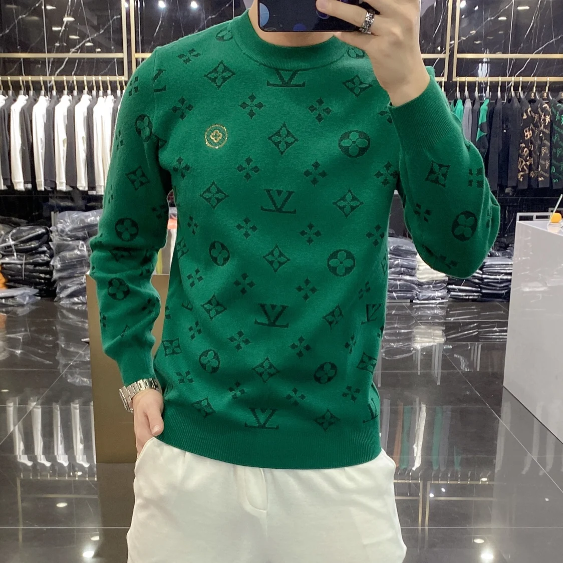 

High-End Men's Thiened Wool Knit Sweater Faionable Slim Fit Winter Base Layer irt Casual round Ne Long Sve Knitted...