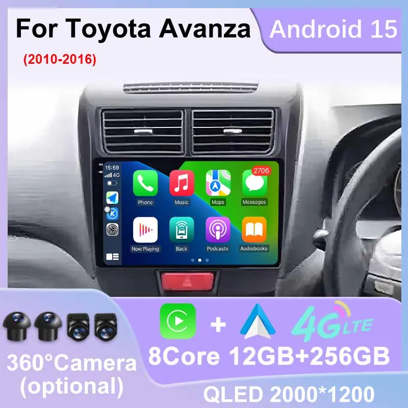Car Radio For Toyota Avanza 2010- 2016 Player Multimedia Stereo GPS Navigation CarPlay Auto Video 4G WIFI Bluetooth Android 15