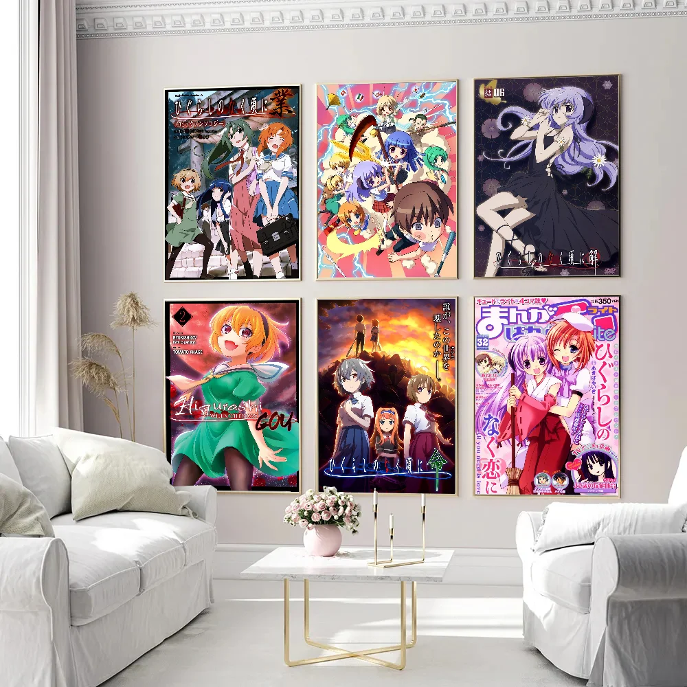 Higurashi No Naku Koro ni kigu ملصق فني ذاتي اللصق ، مطبوعات ورقة بيضاء ، أعمال فنية ، لوحات جدارية جمالية