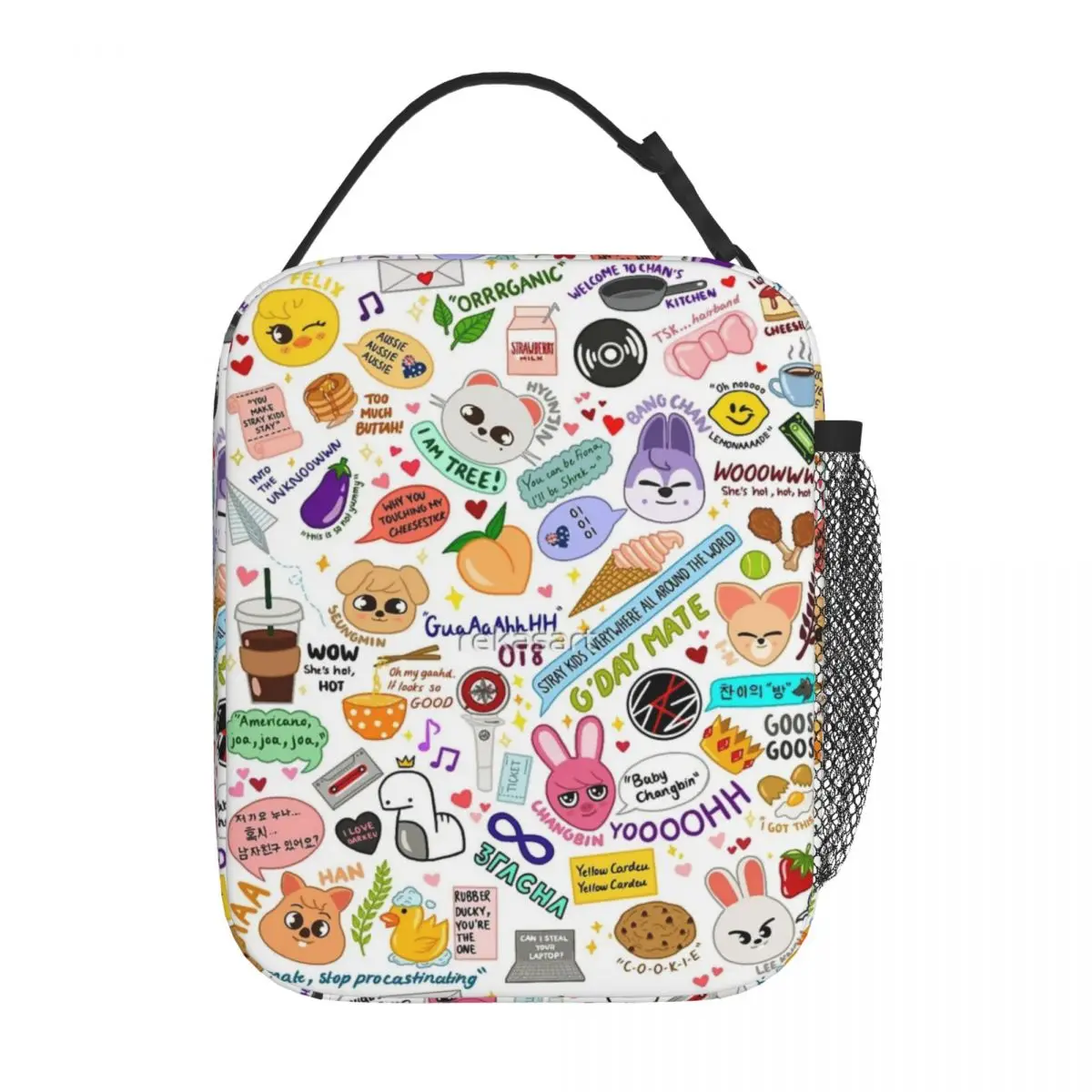 Updated Skz Doodle Insulated Lunch Bag Retro With Zipper Mesh Bag Out Customizable