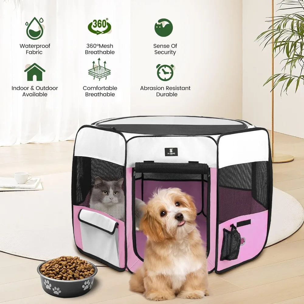 Portable Foldable Pet Dog Cat Playpen Crates Kennel/Premium 600D Oxford Cloth,Removable Zipper Top, Indoor and Outdoor Use