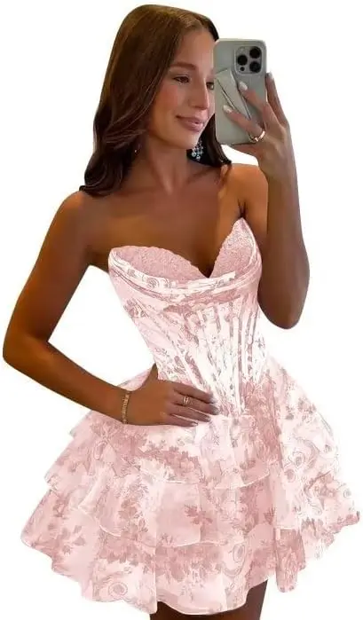 

Chiffon Homecoming Dresses for Teens Gorgeous Strapless Evening Party Gowns Satin DAMA Dress Above Knee , Mini