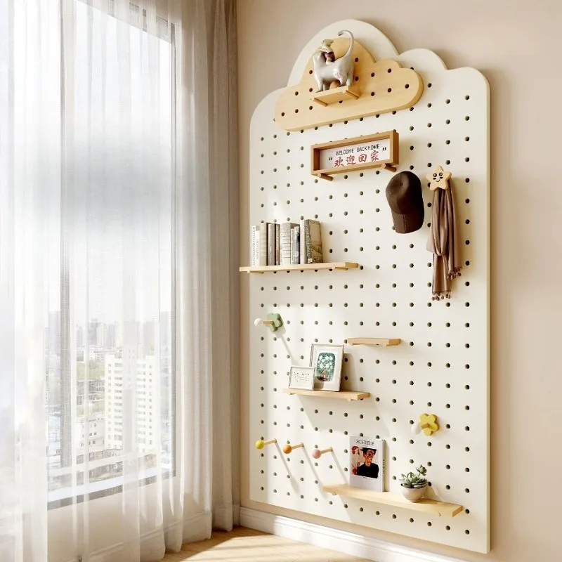 Creative Cloud Shape Wooden Pegboard Wall Mounted Storage Display Rack Coat Hanger Entryway Home Decor Novelty New Indoor