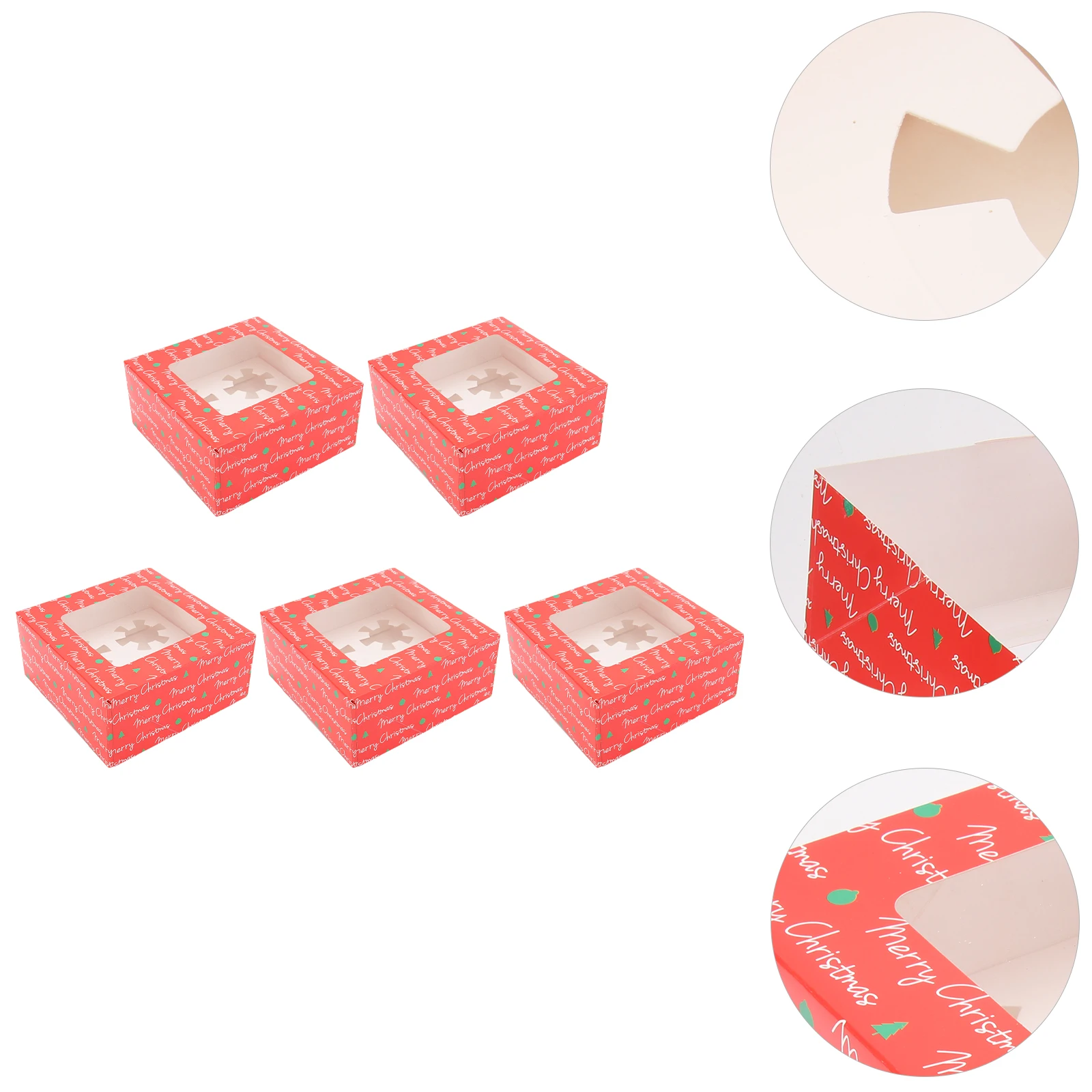 

Cake Box 5 Sets Christmas Muffin Case Paper Cupcake Four Grid Foldable Food Preservation Boxes Dessert Packaging Hygiene