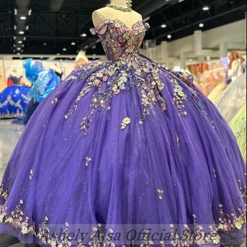 NA211 Customized Luxury 3D Flower Prom Dresses For 16 Year Girl V Neck Lace Up Vestido De 15 Quinceanera Party Occasion Dress