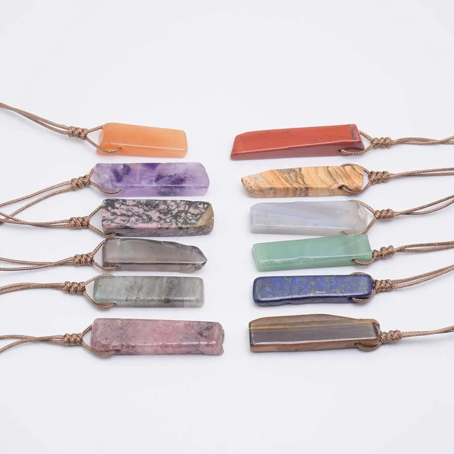 1PC Natural Stone Slice Pendants Necklace Healing Crystal Reiki Chakra Gems Quartz Lapis Amethysts Amazonite Women Jewelry