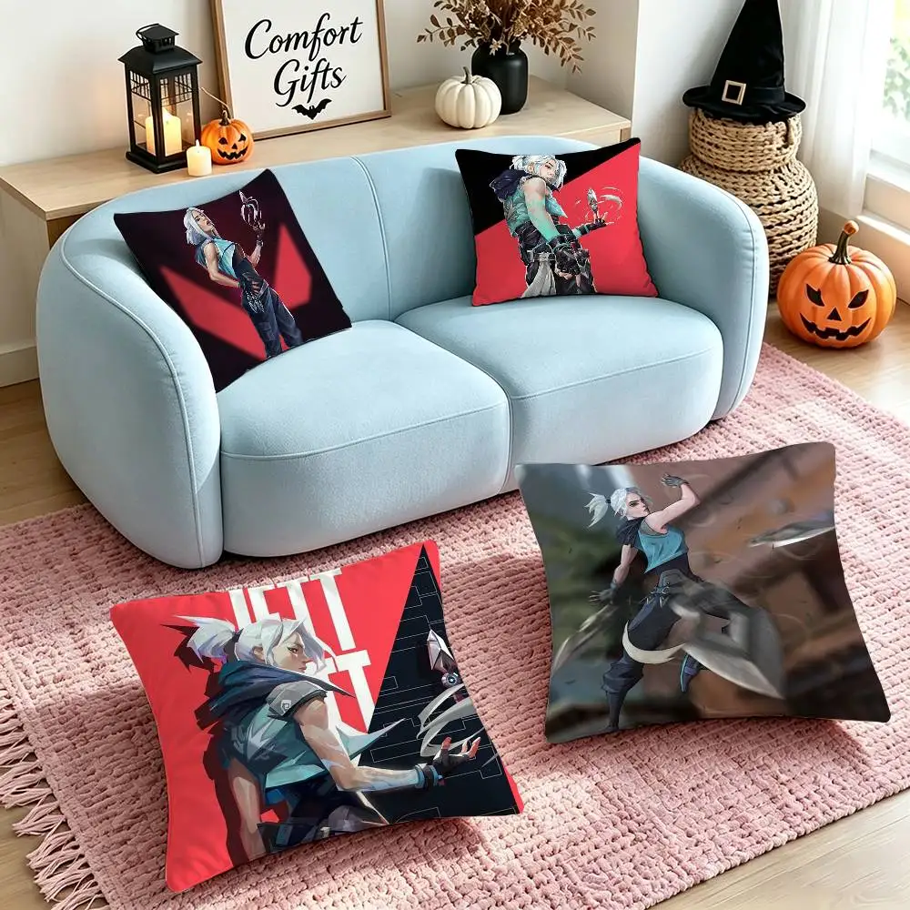 V-Valorants Jett Game  Square Double-Sided printed Pillow Case Bedroom Bedside Pillow Sofa Cushion Cover
