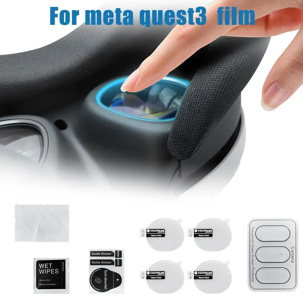 Set Film pelindung lensa kamera kaca Tempered, Set kaca Film pelindung antigores untuk Meta Quest 3 Aksesori VR