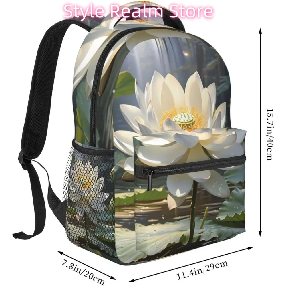 White Lotus Flower Lightweight Laptop Backpack Lightweight Multipurpose Travel Casual Daypack Unisex College Backapcks for Men