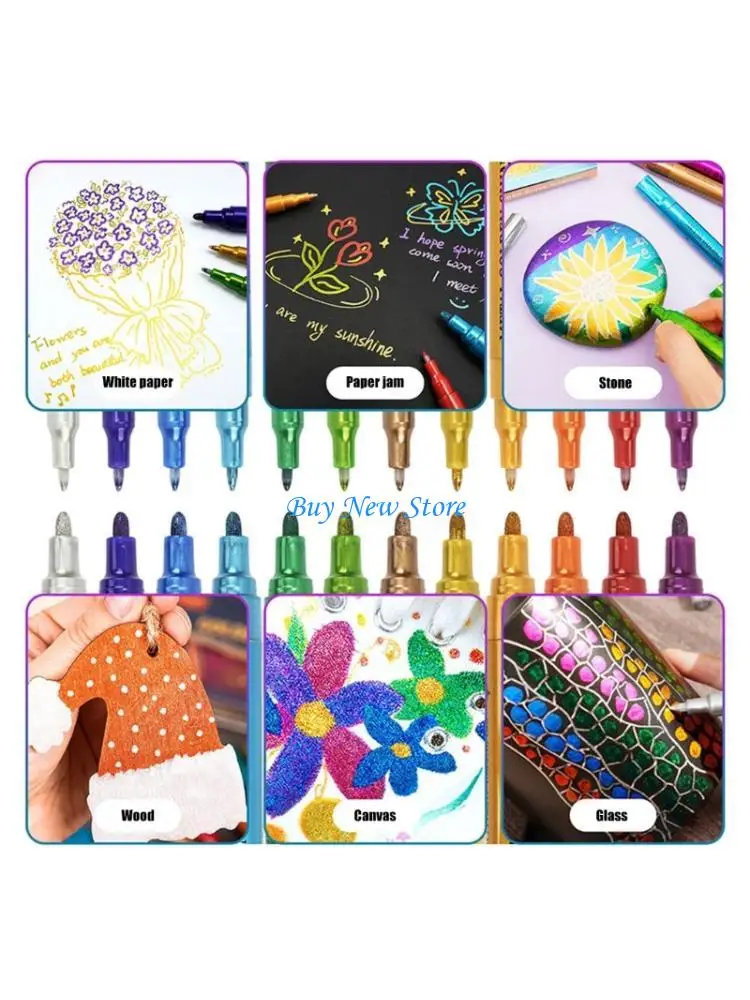 

20CE Double Ended Glittered Acrylic Paint Pen 12 Color Metallic Acrylic Marker for Scrapbooking Journal Planner Card Making