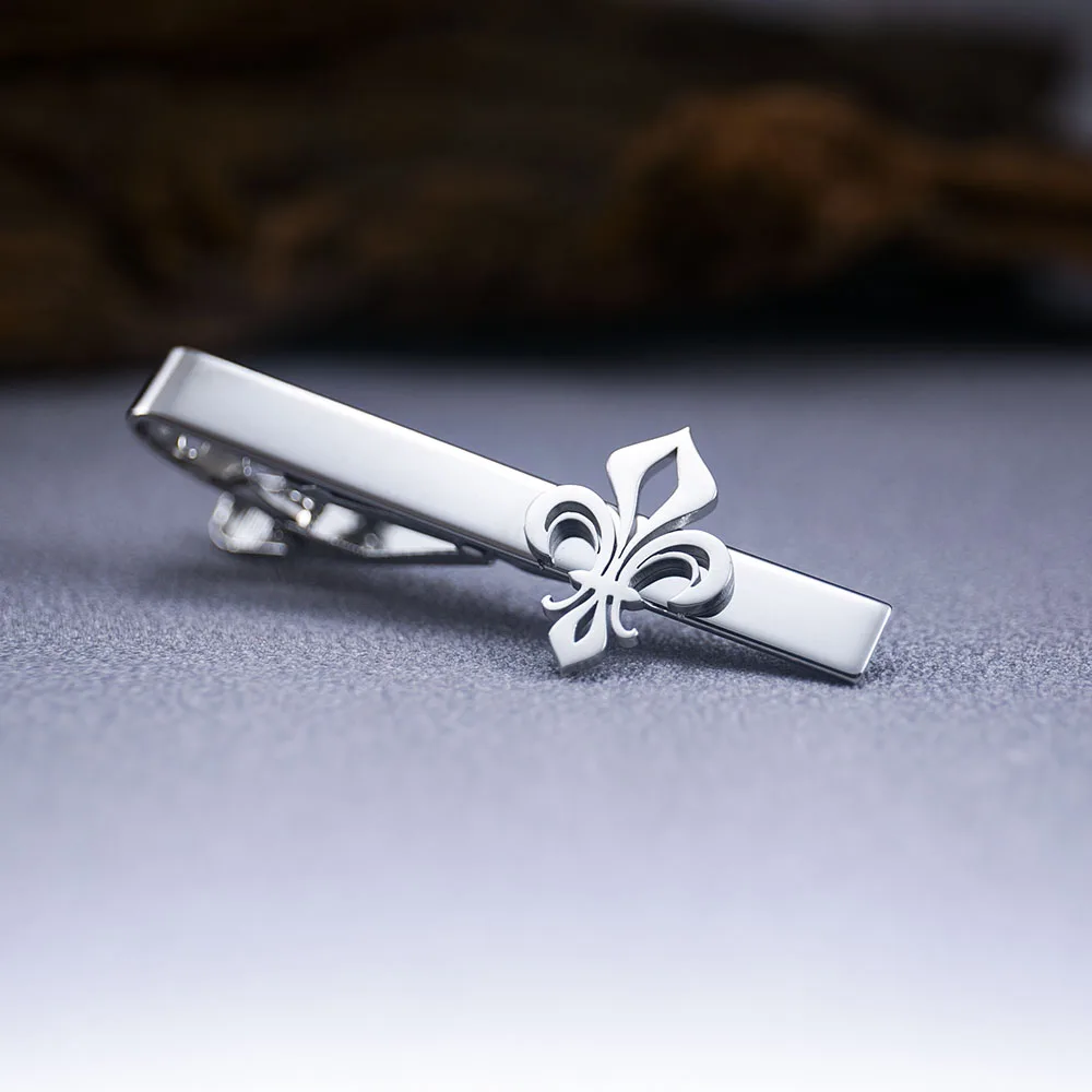 Vintage Stainless Steel Saint Lily Tie Clip Retro Christian Faith Jewelry Wedding Jewelry for Groom Mens Business Suit Tie Clamp