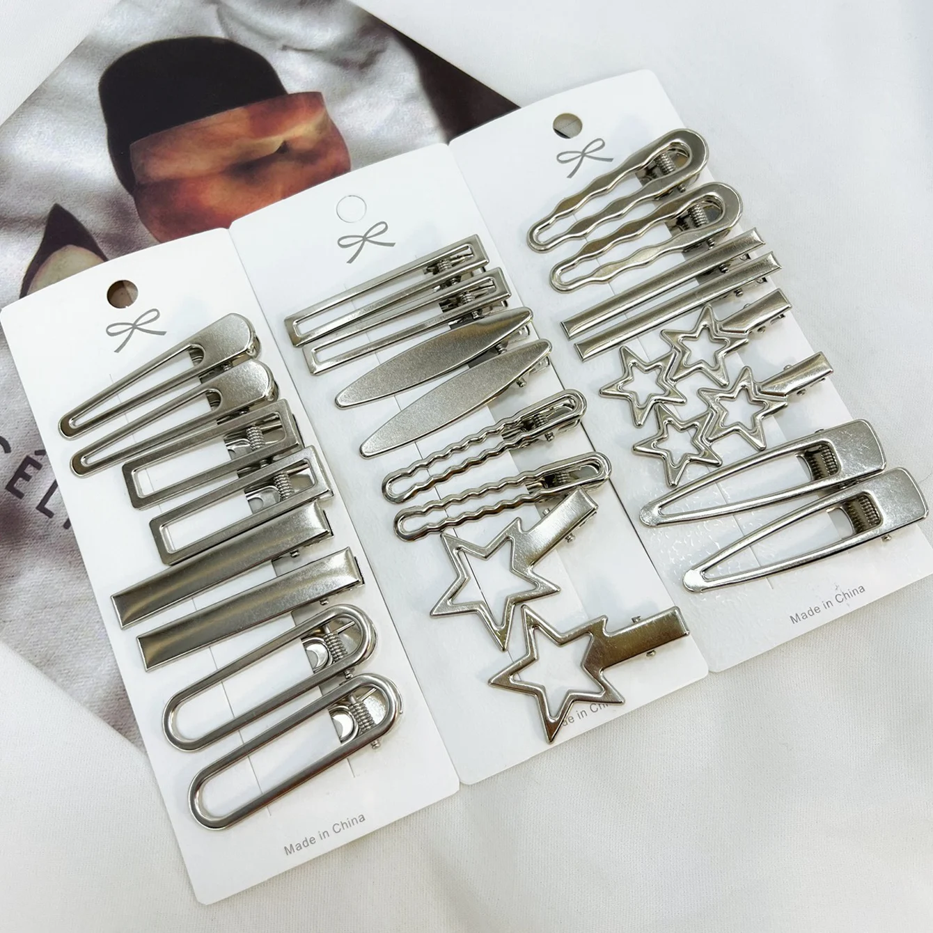 4/24Pcs Silver Y2k Hairpins for Women Fashion Sweet Metal Hairpins Duckbill Clip Side Bangs Hair Clips Girls Hair Accessories